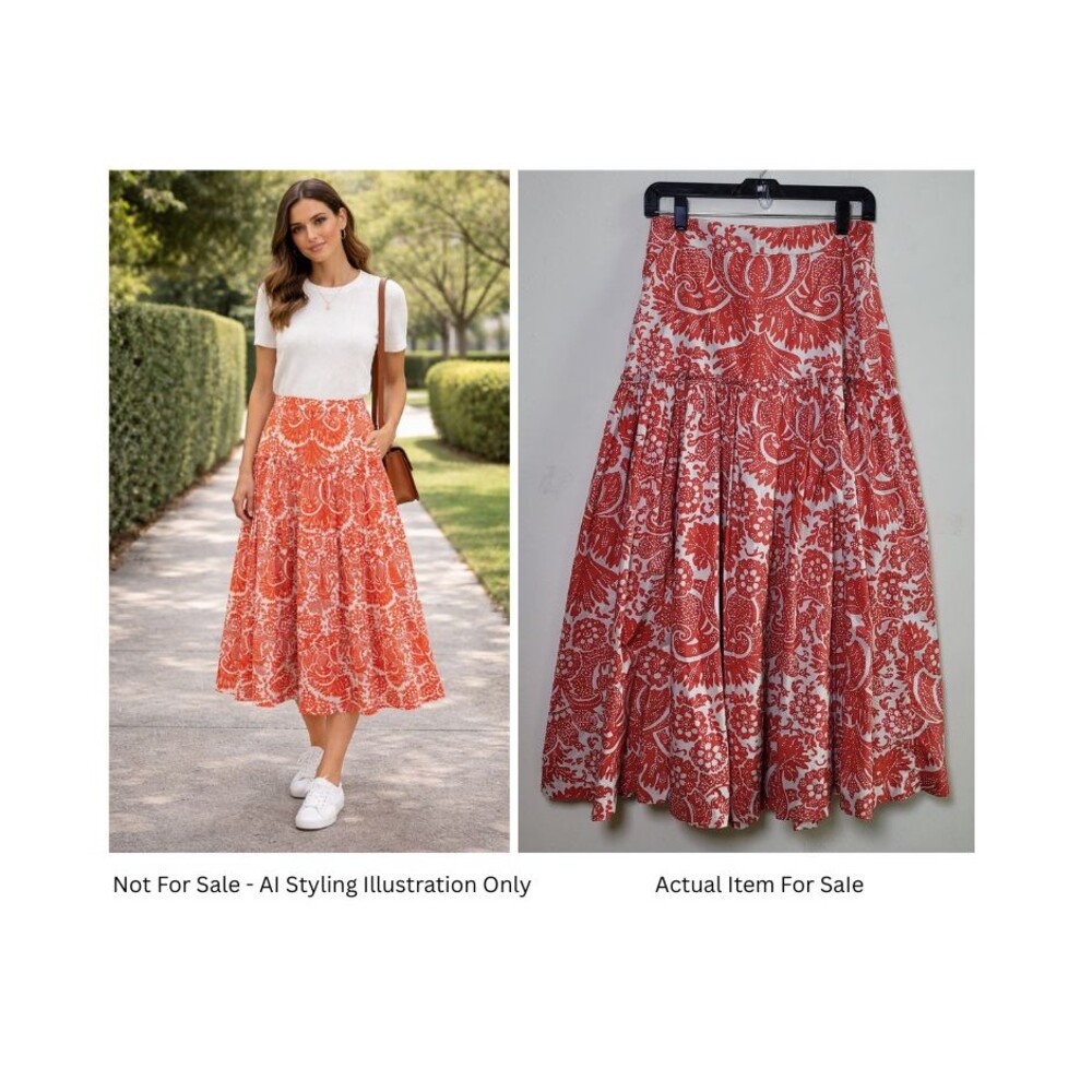 Sundance Tiered Skirt Red Women S Floral Preppy Boho Summer Spring Vacation